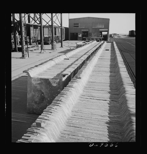 Production. Copper (refining). Sheets of copper produced by electrolysis at a large refining operation. These will be melted and cast into ingots. Large amounts of copper are produced for the war effort at the El Paso, Texas plant of Phelps-Dodge Refining Company