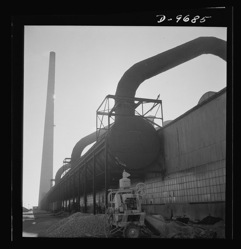 Production. Copper (refining). Copper is recovered from smoke that pours into these pipes from the furnaces of a large refining operation. Large amounts of copper are produced for the war effort at the El Paso, Texas plant of Phelps-Dodge Refining Company