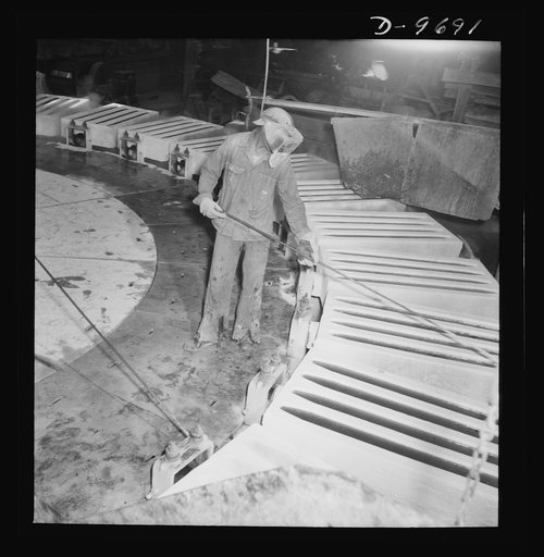 Production. Copper (refining). Casting machine in a large copper refining operation. Here sheets of pure copper formed by electrolysis are melted and cast into ingots. Large amounts of copper are produced for the war effort at the El Paso, Texas plant of Phelps-Dodge Refining Company