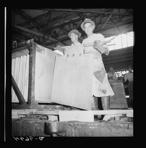Production. Copper (refining). Sheets of copper produced by electrolysis at a large refining operation. These will be melted and cast into ingots. Large amounts of copper are produced for the war effort at the El Paso, Texas plant of Phelps-Dodge Refining Company