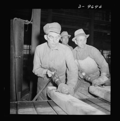 Production. Copper (refining). Trimming bars of pure copper at a large refining operation. Large amounts of copper are produced for the war effort at the El Paso, Texas plant of Phelps-Dodge Refining Company