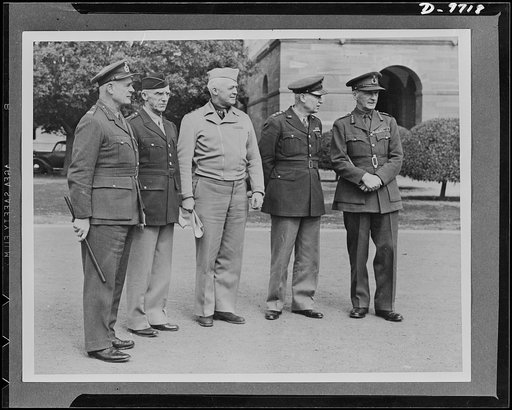 Top-ranking Anglo-American army officials meet in New Delhi, India. Left to right: Field Marshal Sir Archibald Wavell; Lieutenant General Joseph W. Stilwell, commanding all U.S. Army troops in China, Burma, and India; Lieutenant General H.H. "Hap" Arnold, commanding the U.S. Army Air Forces; Lieuten