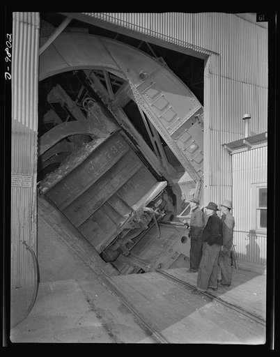 Production. Copper. A rotary car dumper discharging copper ore at the Magna, Utah mill of the Utah Copper Company. Vast quantities of copper needed for war production are treated at the company's plants at Magna and Arthur