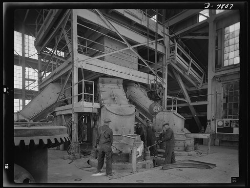 Production. Copper. Part of a group of five Symons short-head cone crushers for reducing the coarse copper ore to a smaller size at the Magna mill of the Utah Copper Company where vast quantities of copper ore are treated