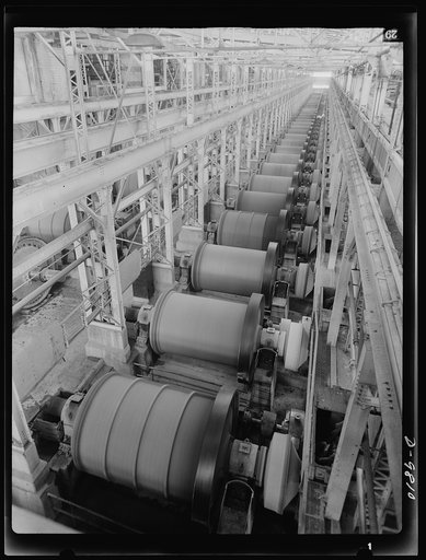 Production. Copper. This long row of large capacity ball mills is used for fine grinding of copper ore at one of the concentrators of the Utah Copper Company. Its mills at Magna and Arthur in Utah are treating vast quantities of the copper so vital for war purposes