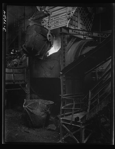 Production. Copper. Loading a copper converter at the Garfield, Utah smelter of the American Smelting and Refining Company. Vast quantities of copper ore are recovered for the war effort at this plant