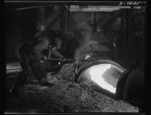 Production. Copper. Tapping copper matte from a blast furnace at the Garfield, Utah smelter of the American Smelting and Refining Company. This plant is producing vast quantities of copper so vital for war purposes