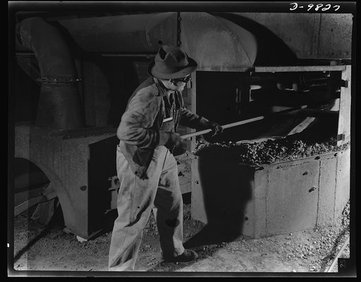 Production. Copper. Tapping copper slag at the Garfield, Utah smelter of the American Smelting and Refining Company. This plant is producing vast quantities of the copper needed for war purposes
