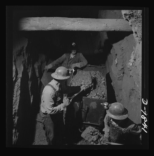Production. Lead. Loading lead ore at a mine near Creede, Colorado. Creede, for many years a "ghost town," has resumed the activities that made it an important lead-producing center years ago, and is now producing much metal vitally needed for the war effort