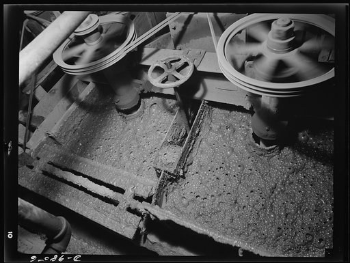 Production. Lead. Flotation machines in a lead concentrator near Creede, Colorade where old lead mines have been reopened. Creede, for many years a "ghost town," has resumed the activities that made it an important lead-producing center years ago, and is now producing much metal vitally needed for t