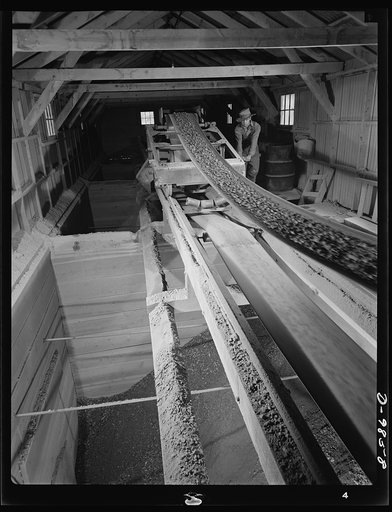 Production. Lead. Belt conveyor discharging lead-silver ore into the ore bins of the concentrator at Creede, Colorade where old lead mines have been reopened. Creede, for many years a "ghost town," has resumed the activities that made it an important lead-producing center years ago, and is now produ