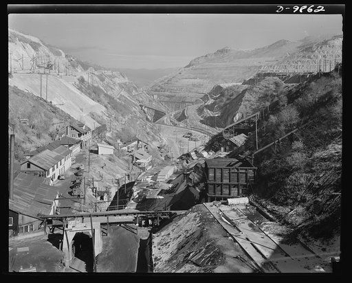 Utah Copper: Bingham Mine. Utah Copper Company, Bingham Canyon, Utah. Looking down Carr Fork Canyon