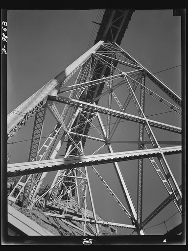 Utah Copper: Bingham Mine. A section of trestle of the Carr Fork bridge at the Bingham Canyon workings of the Utah Copper Company