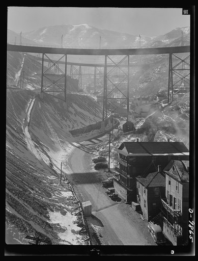 Utah Copper: Bingham Mine. Looking up Carr Fork Canyon toward the open-pit mining operations of Utah Copper Company