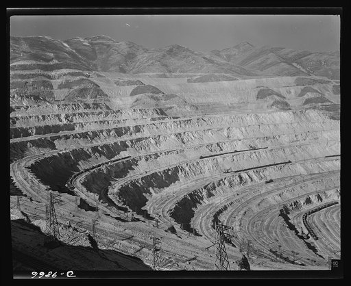 Utah Copper: Bingham Mine. Open-pit mining operations of Utah Copper Company, at Bingham Canyon, Utah