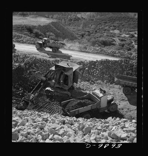Production. Mercury. A power shovel loading mercury ore from an open-cut mine at the New Idria Quicksilver Mining Company at New Idria, California. Triple-distilled mercury is produced here from cinnabar, an ore containing sulphur and mercury mined at a number of workings near the plant