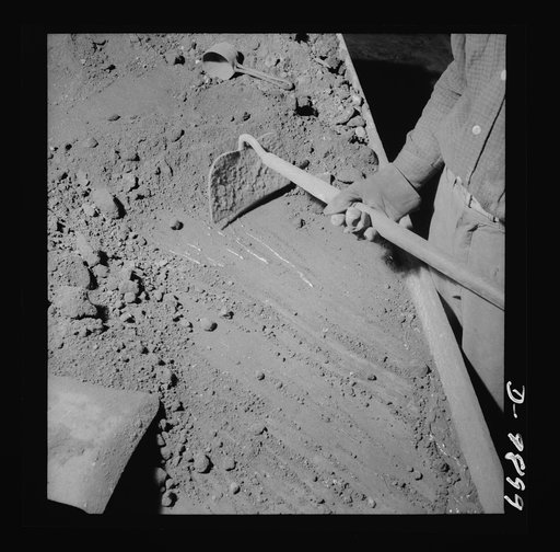 Production. Mercury. Collecting mercury by hand from soot deposited in condenser chamber at a New Idria, California extraction plant. Triple-distilled mercury is produced here by the New Idria Quicksilver Mining Company from cinnabar, an ore containing sulfur and mercury, mined at a number of workin