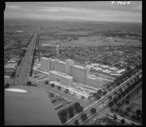 Reciprocal aid. New ten-story hospital "somewhere in Australia" which the government of Australia has provided under reciprocal lend-lease, without payment by the United States, for care of American troops recuperating from illness and wounds