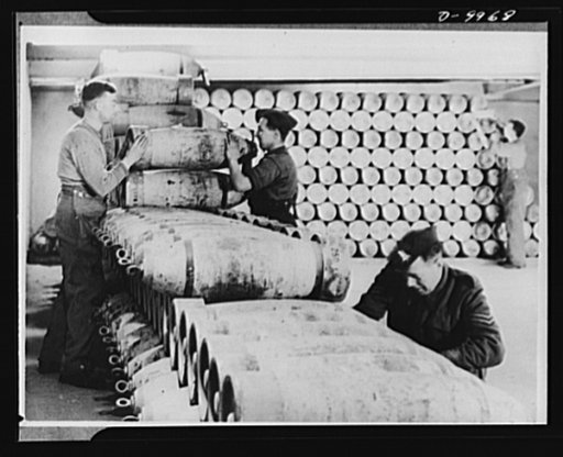 Lend-Lease to Britain. Aerial bombs of 250 tons shipped from the United States under lend-lease are stacked in a dump hewn from solid rock one hundred feet below the surface in England