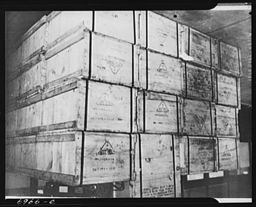 Lend-Lease to Britain. Crates of American radio sets, shipped from the United States as lend-lease arrive at a central ordnance depot in England
