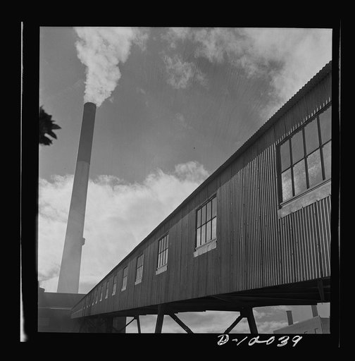 Production. Copper. Conveyor gallery and smokestack at a copper smelter of the Phelps-Dodge Mining Company, Morenci, Arizona. This plant supplies great quantities of the copper so vital in our war effort