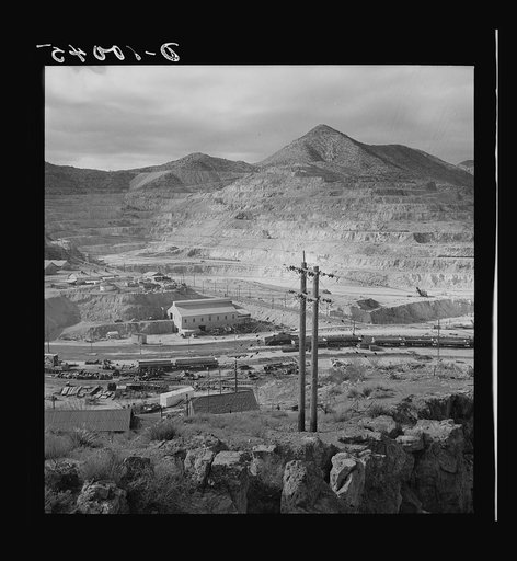 Production. Copper. Open-cut copper mining operations at the Phelps-Dodge Mining Company at Morenci, Arizona. This plant is supplying great quantities of the copper so vital in our war effort
