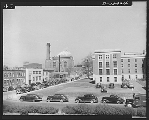 Office of Civilian Defense workers help protect nation's capital. Typical of many air raid sirens located in every city, this siren at Howard University, Washington, D.C., screams out its warning at the approach of enemy planes