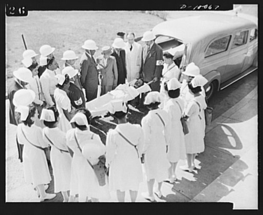 Office of Civilian Defense worker help protect nation's capital. Demonstrating treatment of air-raid victim, medical corps officers instruct nurses in practice raid in Washington, D.C. This photo shows the Howard University medical unit headed by Dr. Charles Drew, which has been rated one of the cou
