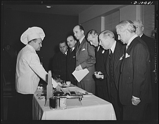 Members of the diplomatic corps of the United Nations, and officials of the U.S. government attend luncheon in observance of second anniversary of lend-lease, held March 11, 1943, at the Hotel Statler, Washington, D.C. Food which was first dehydrated, then rehydrated, was served