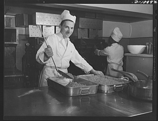 Chefs prepare carrots which had been dehydrated, then rehydrated, for luncheon, March 11, 1943, at the Hotel Statler, Washington, D.C., which marked the second anniversary of lend-lease