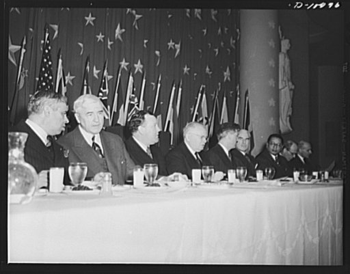 The Mexican Ambassador Senor Dr. Don Francisco Castillo Najera; Secretary of Commerce Jesse Jones; Norwegian foreign minister Trygze Lie; Russian ambassador Maxim Litvinov; Vice-President Henry A. Wallace; lend-lease administrator Edward R. Stettinius, Jr.; Chinese foreign minister T.V. Soong; Briti