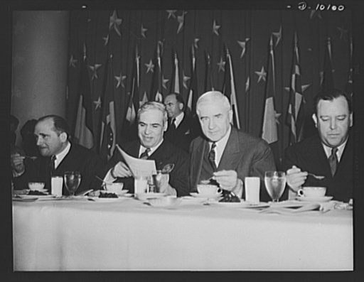 Dr. Don Francisco Castillo Najera, Mexican ambassador to the United States and Secretary of Commerce Jesse Jones at luncheon of dehydrated food held March 11, 1943, at Hotel Statler, Washington, D.C., to commemorate second anniversary of lend-lease