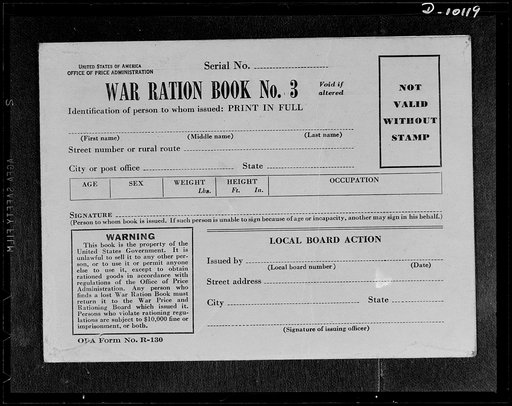 War ration book no. 3. This new ration book, replacement for present books when their stamps are used up, will be distributed during the early summer. It contains four pages of "point" stamps, similar to the point stamps in war ration book 2, though slightly different in design and printed in brown 