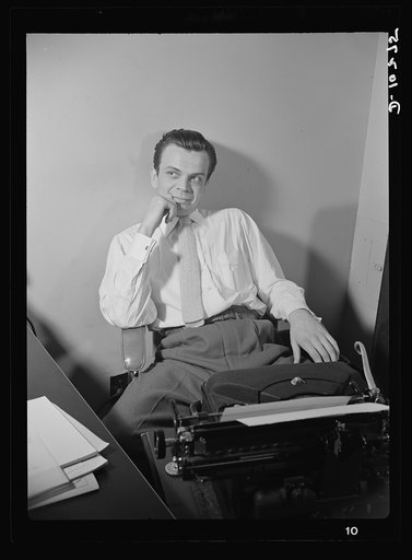 "You Can't Do Business With Hitler." Elwood Hoffman writes the script for "You Can't Do Business With Hitler," transcribed radio show whose distribution among radio stations in the United States has jumped from 300 when it was inaugurated in January, t1942. The programs are written by the radio sect