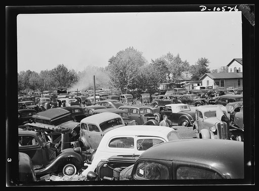 Salvage. Requisitioning auto graveyards. Hundreds of junked cars, containing tons of metal and rubber scrap were denied to the war effort by the Lenox Motor Company whose auto graveyard is at Colmar Manor, Maryland. Donovan, the owner, refused to sell at established junk prices. The material has sin