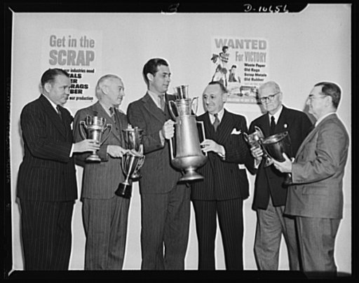 Tennis stars. Left to right: Vincent Richards; Arthur MacPherson, Frank Shields; Clarence H. Low, chairman; S. Wallis Merrihew; and George Elder