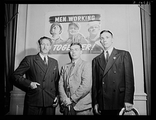 The three heroes, Earl Schenck, Earl Williams, and Dmitri Goulandris, who spoke before labor-management committee members at Hazleton, July 30th