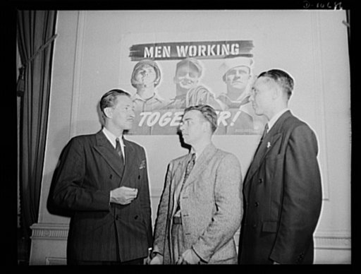 The three heroes, Earl Schenck, Earl Williams, and Dmitri Goulandris, who spoke before labor-management committee members at Hazleton, July 30th