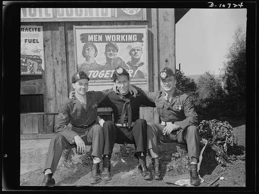 War production drive. Anthracite rallies. Servicemen working together! Soldiers, sailors and marines went into Pennsylvania mines during the anthracite rallies, September 30th through October 1st, and saw how hard coal is extracted from beneath the earth's surface