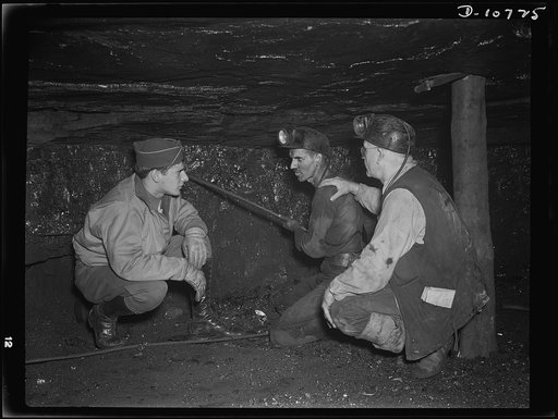 War production drive. Anthracite rallies. Soldiers saw how the production front fights when coal miners took them underground during the anthracite miners' rallies, September 28th through October 1st, at Scranton, Wilkes-Barre, Hazleton and Mount Carmel, Pennsylvania