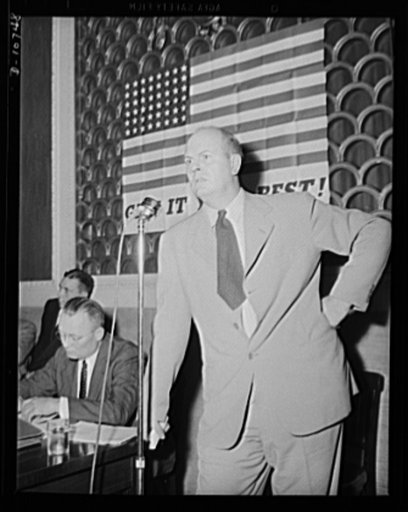 Alex G. Nordholm, Chief, Regional Service, War Production Drive Headquarters, speaking before labor-management committee members at Scranton, July 29th