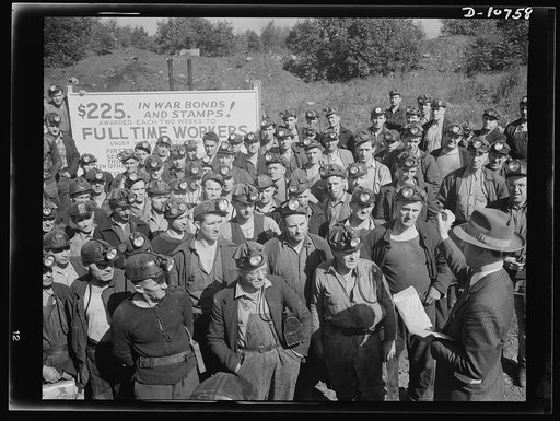 War production drive. Anthracite rallies. Anthracite mine workers at a war bond rally. Such rallies were held at many points in Eastern Pennsylvania from September 28th through October 1st
