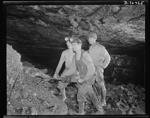War production drive. Anthracite rallies. A fighting tool of the production front is this pneumatic drill that anthracite miners use to produce hard coal. Servicemen learned how anthracite is mined at a miners' rally in Hazleton, Pennsylvania. Anthracite miners' rallies were held in four Pennsylvani