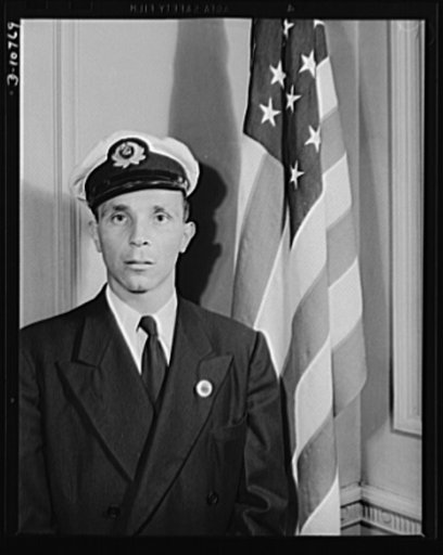 Dmitri Goulandris, torpedoed sailor, speaking before labor-management committee members at Hazleton, July 30th