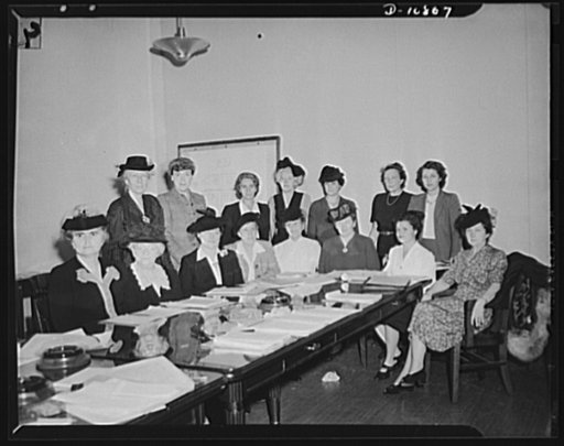 Women's Policy Committee of the War Manpower Commission. First meeting of the Women's Policy Committee of the War Manpower Commission held on October 1, 1942. The committee is to aid in mobilizing women workers for the war effort. Standing, left to right: Dr. Lillian M. Gilbreth, Mrs. Beatrice Gould