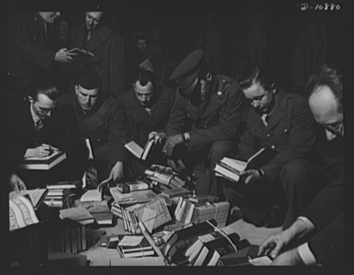 Victory Book Campaign. Soldiers of Fort Myer, Virginia at ceremonies in the Capitol, at which members of Congress contributed books for the 1943 Victory Book Campaign