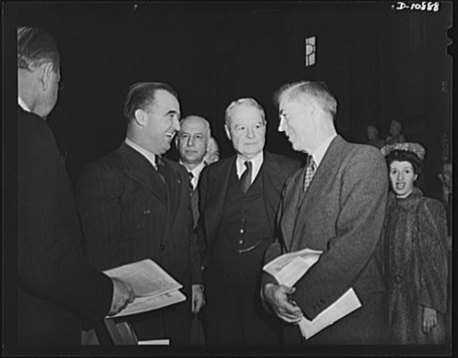 Victory Book Campaign. At ceremonies in the Capitol where members of Congress contributed books for the 1943 Victory Book Campaign. Left to right: Senator Albert B. Chandler of Kentucky; Jim Vance, Law Librarian of Congress; David Lynn, Architect of the Capitol; and Vice-President Henry A. Wallace