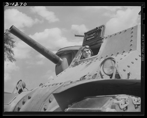 Tank manufacture (Chrysler). Expert drivers are employed to test M-3 tanks as they come off the assembly lines at the huge Chrysler tank arsenal in Detroit. These twenty-eight ton behemoths are put through seventy-five miles of stiff testing before they are turned over to the government