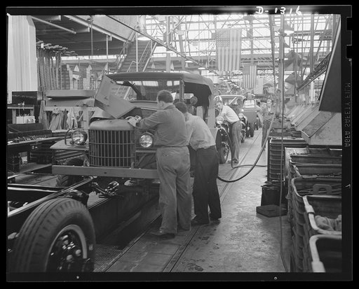 Army truck manufacture (Dodge). In final assembly operation water is put in the radiator, gasoline in the fuel tank, so that each Dodge Army truck leaves the assembly line under its own power