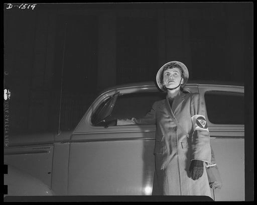 Civilian protection. There are many responsible jobs for women volunteers in air raid protection work and other branches of the civilian defense organization. Many women are serving as members of the driver's corps. Note: The subject's armband is upside down